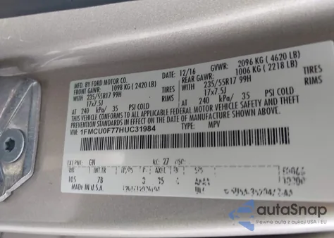 2017 Ford Escape S from USA, damaged, VIN 1FMCU0F77HUC31984
